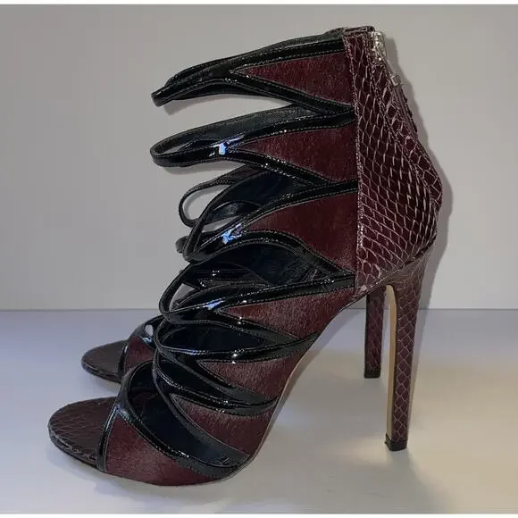 Brian Atwood Shoes Womens Size 8 Burgundy Black Snakeskin High Heel Sandals Zip - Picture 5 of 16